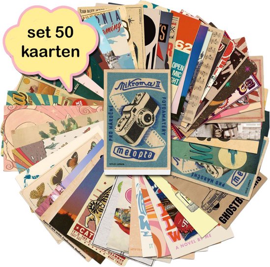 Set van 50 verschillende kaarten Retro Stijl - ansichtkaarten - botanisch - stevig karton - blanco achterzijde - 15x10 cm
