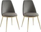 PASCAL MORABITO Set van 2 goudkleurig metalen stoelen van velours - Grijs - NEBINA - van Pascal Morabito L 48 cm x H 83 cm x D 54 cm