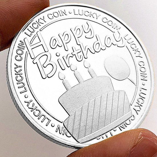 Allernieuwste.nl® Happy Birthday Verjaardags Herdenkingsmunt Verzilverd Cadeau - Geschenk idee - Ø 40 mm