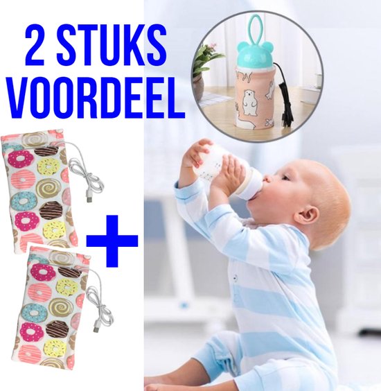 Allernieuwste 2 STUKS USB Baby Fles Warmer model Donuts- Heater - Reisaccessoire - Draagbaar - Klittenband - Kleur van Allernieuwste — afbeelding 3