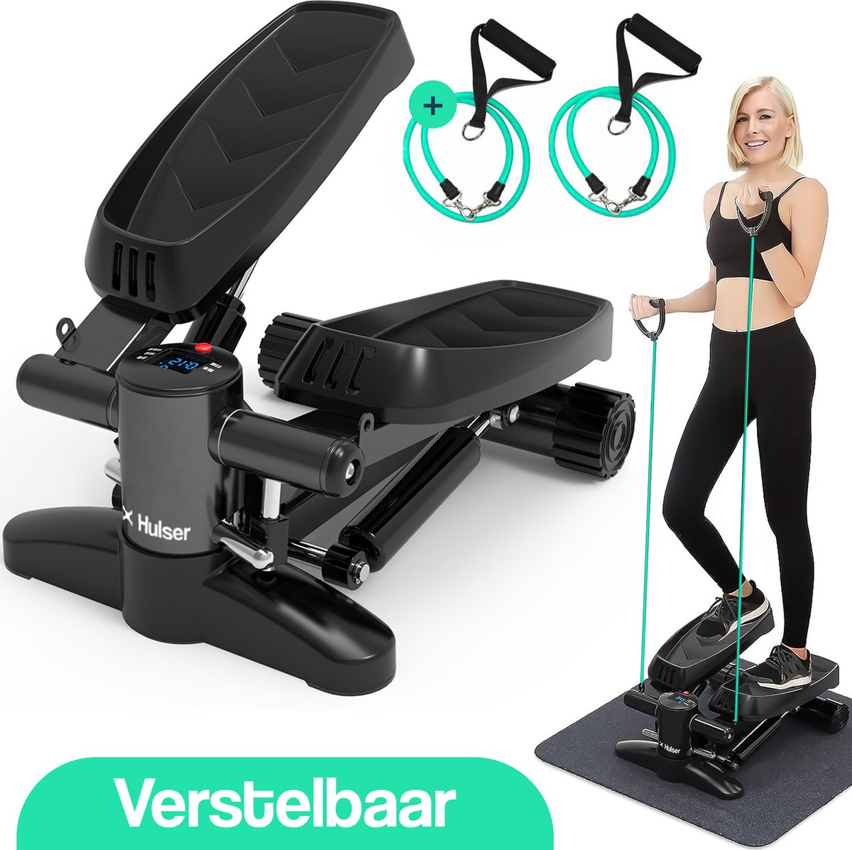 Hulser Stepper met display - Verstelbare weerstand - Met weerstandsbanden - Home gym fitnessapparaat - Thuis sporten - T...