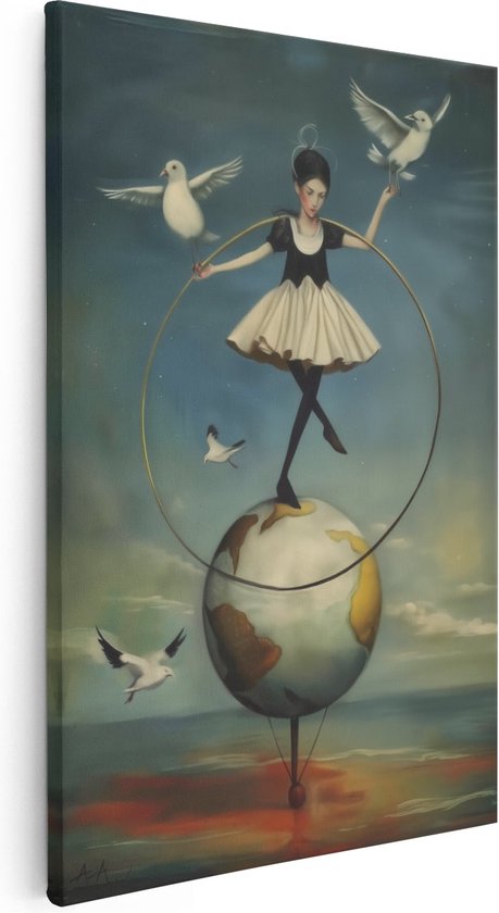 Artaza Canvas Schilderij Meisje Balancerend op een Hoelahoep - 20x30 - Klein - Foto Op Canvas - Canvas Print