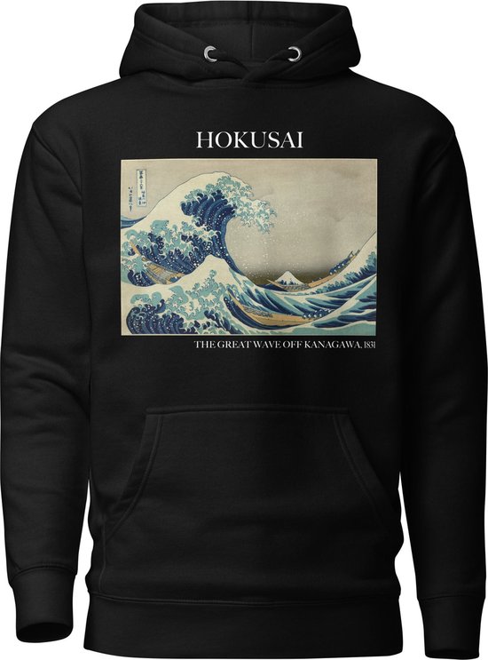 Hokusai 'De Grote Golf van Kanagawa' ("The Great Wave off Kanagawa") Beroemd Schilderij Hoodie | Unisex Premium Kunst Hoodie | Zwart | S