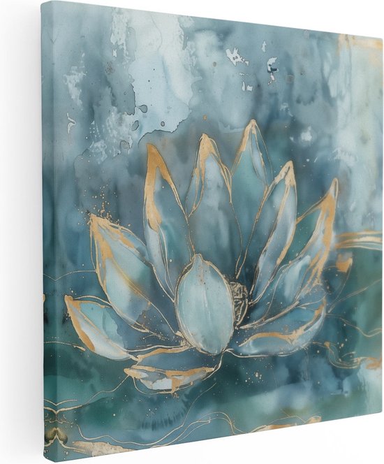 Artaza Canvas Schilderij Aquarelkunstwerk van een Lotusbloem - 80x80 - Groot - Foto Op Canvas - Canvas Print