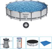 Bestway Rond Steel Pro MAX Zwembad - 427 x 84 cm - Grijs - Inclusief Pomp Filter - Afdekzeil - Grondzeil