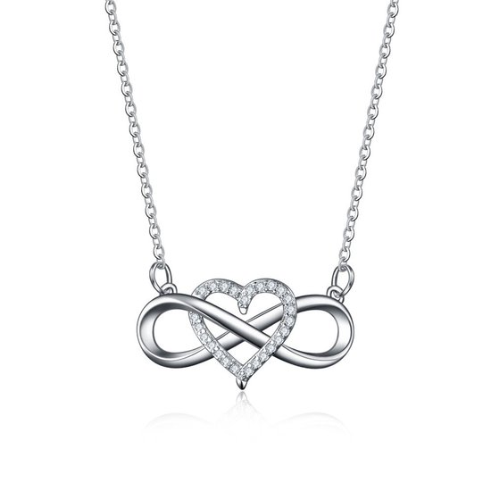 Infinity Hart Ketting Zilverkleurig - 50 + 6 cm - Valentijnsdag - Moederdag Cadeau - Geschenkset Vrouwen - Cadeau voor Vrouw - Verjaardagscadeau - Cadeau - Geschenk voor haar - Kerst Cadeau - Juwelia