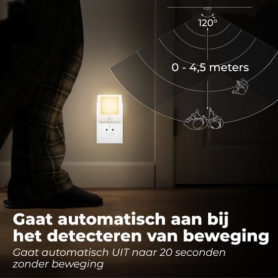 Night Light Power Socket Motion Sensor - Lumière pour Bébé, enfant, Adultes et chambre à coucher - Siècle des Lumières LED Wit chaud - 2 pièces + 2x Sécurité Kinder