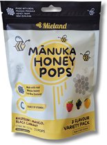 Mieland Manuka honing lolly's - Manuka Honey pops- met Vitamine C - 3 smaken variatiepak- MGO 300+ - mix van 3 fruitige smaken- 15 stuks- natuurlijk snoep- lollie