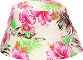 Toppers - Funny Fashion Verkleed hoedje Tropical Hawaii party - Summer print - wit - volwassenen - Carnaval - bucket hat