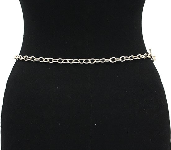 Thimbly Belts Ceinture chaîne pierres argentées - ceinture homme et femme - 2,0 cm de large - Argent - Métal véritable - Taille : 100 cm - Longueur totale de la ceinture : 115 cm