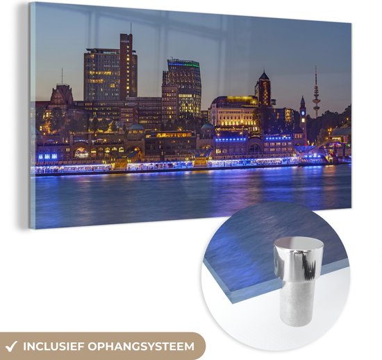 MuchoWow® Peinture sur verre - Skyline - Hambourg - Lumière - 40x20 cm - Peintures sur verre acrylique - Photo sur Glas