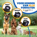 Duitse herder, cocker spaniël, Jack Russell en kat met tekst: 'Voor honden van alle formaten'. Close-ups van grote, medium en kleine vijlkoppen.