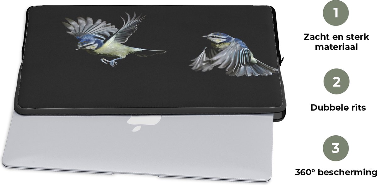 Laptophoes 15.6 inch - Vogel - Veren - Portret - Laptop sleeve - Binnenmaat 39,5x29,5 cm - Zwarte achterkant