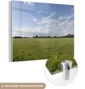 MuchoWow® Glasschilderij 160x120 cm - Schilderij acrylglas - Weilanden in Nederland - Foto op glas - Schilderijen