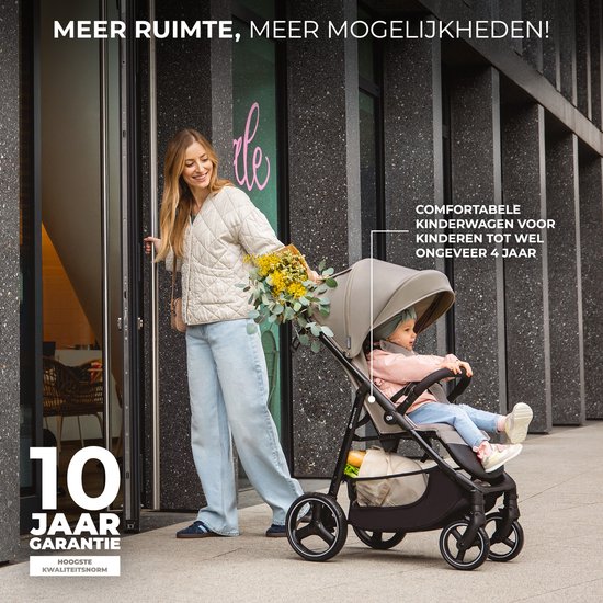 Kinderkraft TRIG 3 - Grote Wandelwagen tot 25 kg - Verstelbare Rugleuning en Voetensteun - CLICK & FOLD Systeem - 360° Draaiende Wielen - Waterdichte Kap met Ventilatie - Comfortabele Zitting - Lichtgewicht 8,9 kg - Beige van Kinderkraft — afbeelding 4