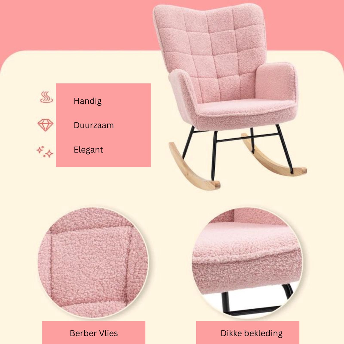 Zenzee Schommelstoel - Schommelstoelen babykamer - Relaxstoel - Fauteuil - Voedingsstoel - Roze — afbeelding 8