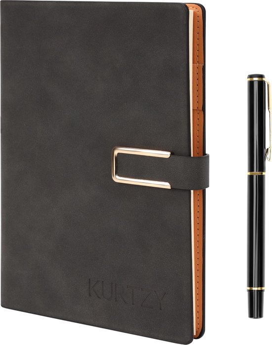 Foto: Kurtzy dark grey pu leather notebook with pen refillable a5 writing journal with thick pages lined paper travel diary for business work school