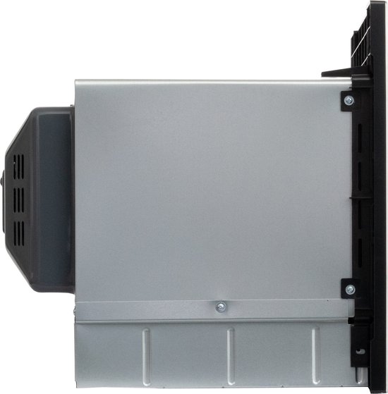 Zijaanzicht van een ingebouwde magnetron met ventilatie aan de achterkant.