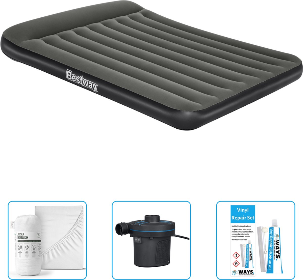 Bestway luchtbed - 2-Persoons - 152 x 203 x 30 cm - Groen - Inclusief Hoeslaken - Pomp en Reparatieset