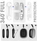 Diagrammen die de 360° bescherming van de AirPods Max hoesjes tonen, inclusief montage-instructies.