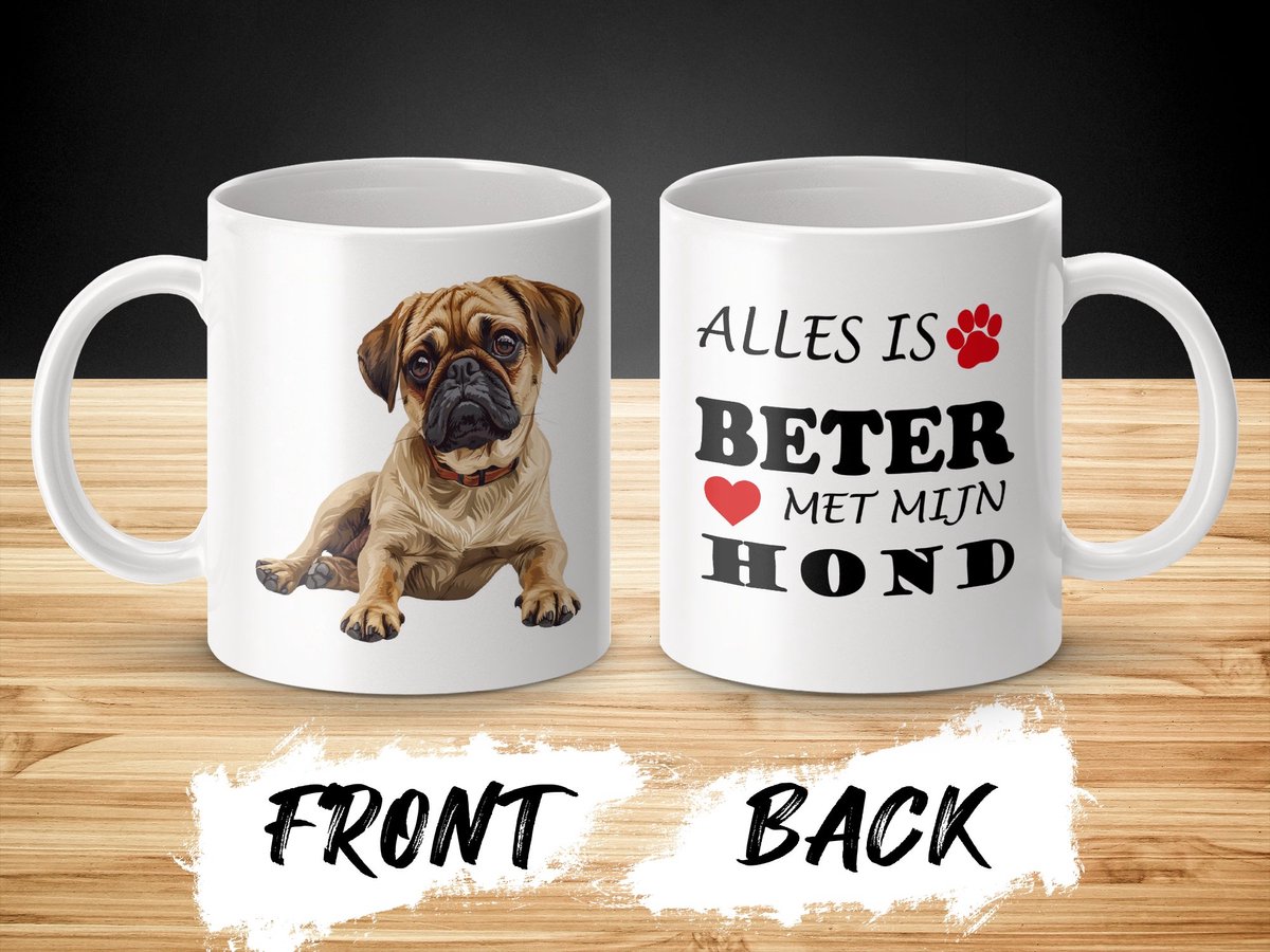 Mok Puggle Alles is beter met mijn hond - dog - doglover