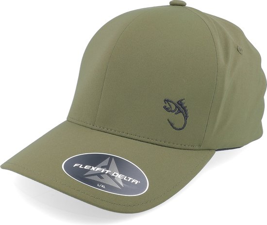 Hatstore- Black Fish Hook Logo Delta Fit Olive Flexfit - Skillfish Cap
