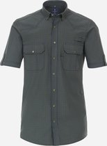 Redmond comfort fit overhemd - korte mouw - popeline - bruin geruit - Strijkvriendelijk - Boordmaat: 41/42