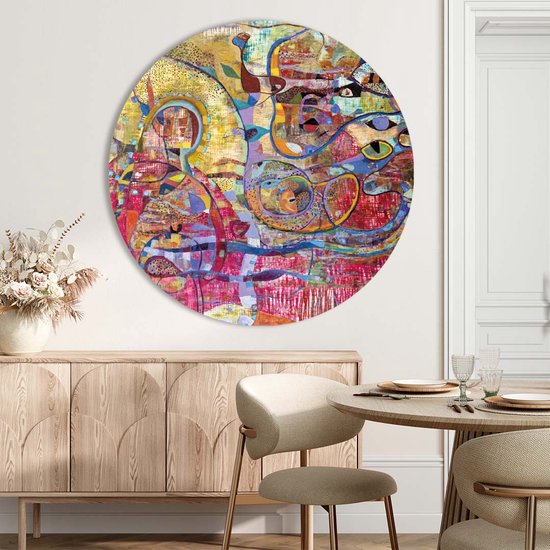 Muurcirkel kunstschilderij met abstracte vormen | Forex | Ø 60cm | Inclusief ophangsysteem