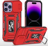 Nuvex Hoesje geschikt voor iPhone 14 Pro Rood Telefoonhoesje - Anti-Shock Case Cover Hybrid Armor Hoes met Kickstand Ring met Screenprotector