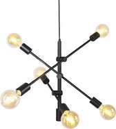 QAZQA sydney - Industriele Hanglamp voor boven de eettafel | in eetkamer - 6 lichts - Ø 75 cm - Zwart - Industrieel -  Woonkamer | Slaapkamer | Keuken