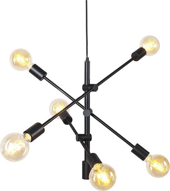 QAZQA sydney - Industriele Hanglamp voor boven de eettafel | in eetkamer - 6 lichts - Ø 78 cm - Zwart - Industrieel - Woonkamer | Slaapkamer | Keuken
