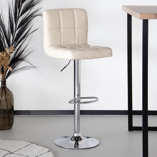 OFFRE SET : Tabouret de bar Anel 4 pièces avec dossier : chaise de bar en cuir beige