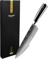 Shinrai Knives - Koksmes 20 cm - Koksmes - Damascus Mes - Damascus Print Onyx Epoxy - Met Luxe Geschenkdoos - Keukenmes - Japans Hakmes