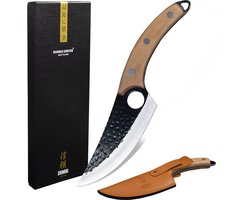 Shinrai Knives - Koksmes 15 cm - Japanse Messen - Universeel bruin mes met leren hoes - Hammered RVS - Met Luxe Geschenkdoos - Keukenmes - Japans Hakmes