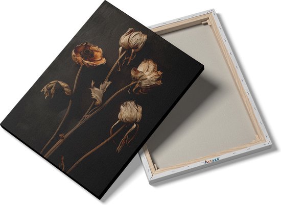 Artaza Tableau sur Toile Trois Fleurs Séchées sur Fond Noir - 90x120 - Décoration murale - Photo sur Toile - Impression sur Toile