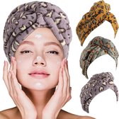 3 stuks luipaard microvezel haarhanddoek sneldrogend haarkapje antikroezen handdoek voor krullend haar haartulband microvezel badhanddoek hoed voor het drogen van nat haar (meerdere kleuren)