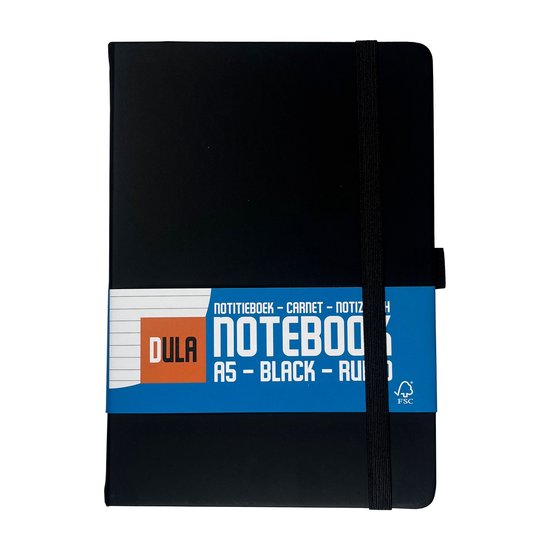 Cahier DULA A5 Zwart ligné avec couverture rigide