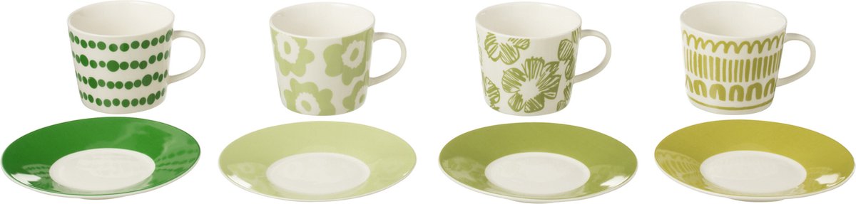 J-Line kop + schoteltje - keramiek - groen - large - giftbox - 4 stuks