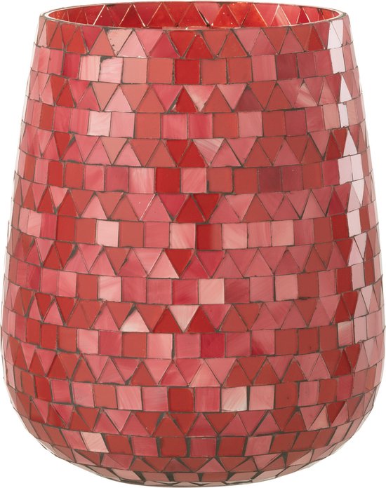 J-Line windlicht Mozaiek Driehoek - glas - rood/roze - large