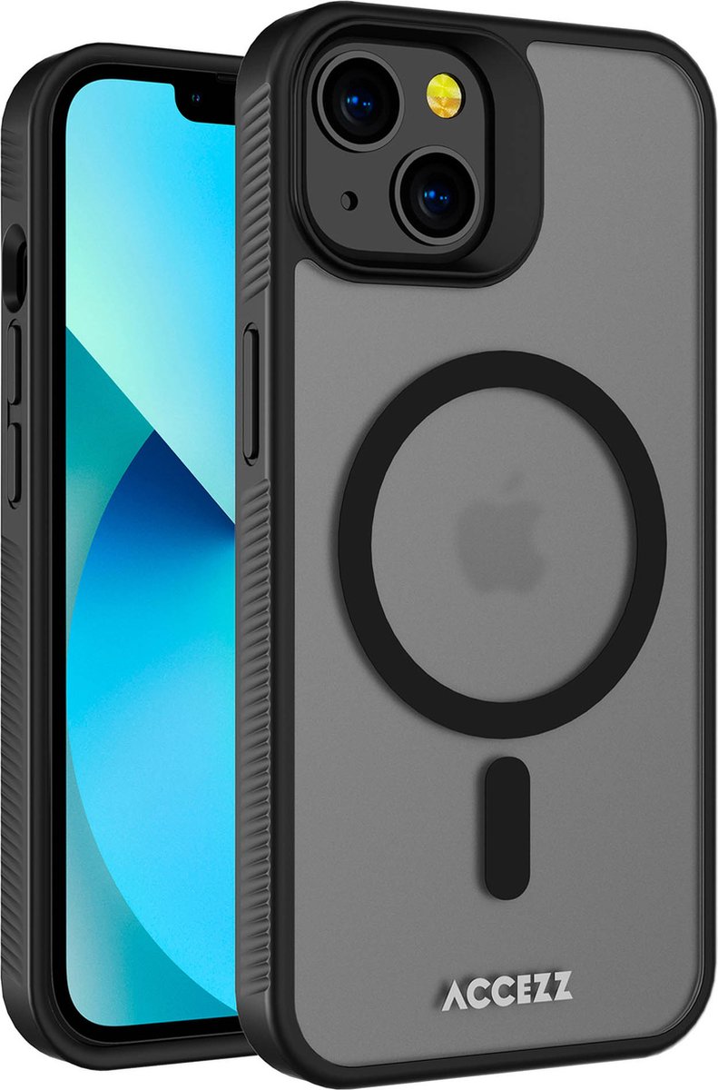 Accezz Hoesje Geschikt voor iPhone 13 Hoesje - Accezz Rugged Frosted Backcover Geschikt voor MagSafe - zwart