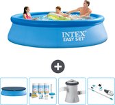 Intex Rond Opblaasbaar Easy Set Zwembad - 305 x 76 cm - Blauw - Inclusief Afdekzeil - Onderhoudspakket - Zwembadfilterpomp - Stofzuiger