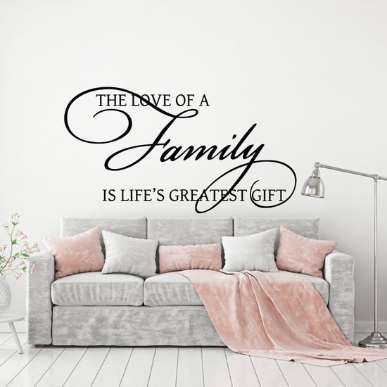 Muursticker L'amour d'une famille est le plus beau cadeau de la vie - Bleu clair - 160 x 87 cm - Textes anglais de salon - Muursticker4Sale