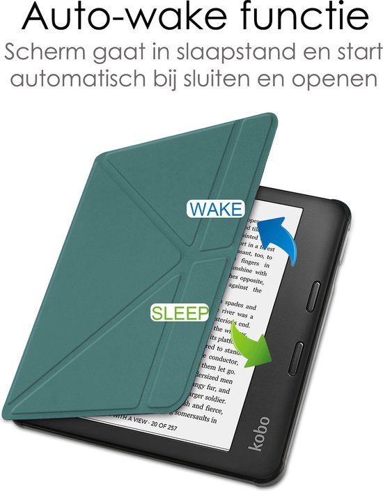 Hoes Geschikt voor Kobo Sage Hoesje Bookcase Cover Book Case Hoes Sleepcover Trifold Met Screenprotector - Donkergroen van Caseplace — afbeelding 3