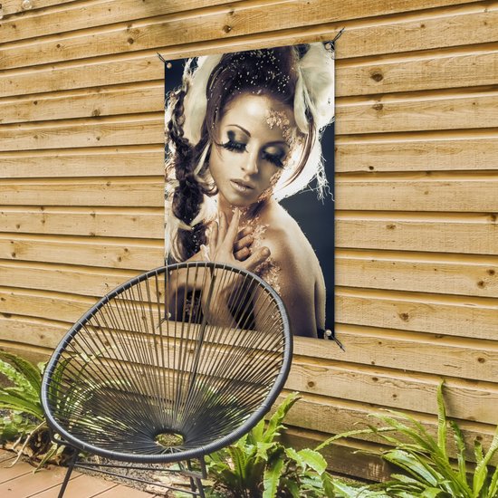 Posters de jardin extérieur Femme - Or - Cheveux - 60x90 cm - Toile de jardin - Affiche extérieure