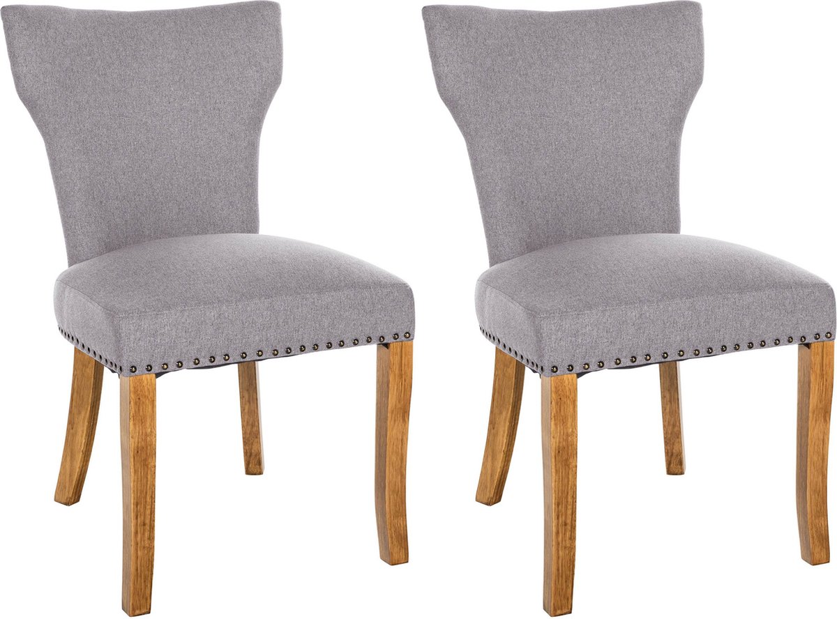 CLP Zadar Set van 2 eetkamerstoelen - Klassiek - Houten stoel - Zonder armleuning - Stof - grijs antiek licht