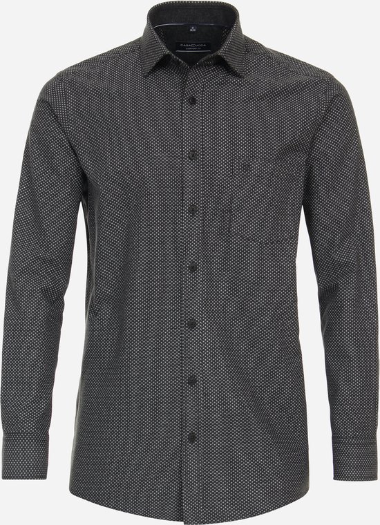 CASA MODA Sport comfort fit overhemd - flanel - antraciet dessin - Strijkvriendelijk - Boordmaat: