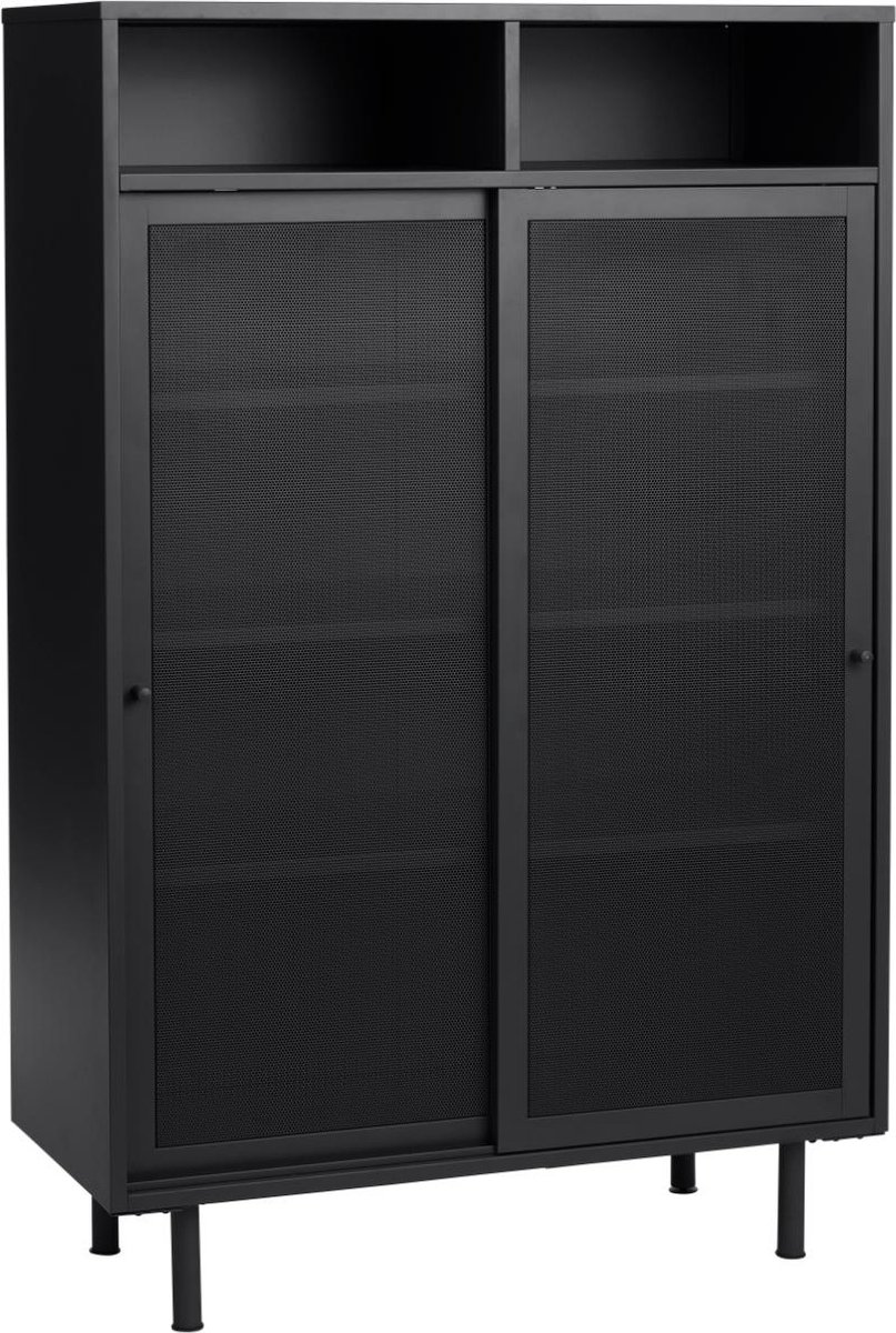 Giga Living KISO - Vitrinekast met 2 deuren, 2 metalen nissen H140cm Zwart