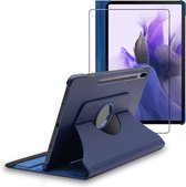 ebestStar - Hoes voor Samsung Galaxy Tab S7 FE T730, 5G T736B, Roterende Etui, 360° Draaibare hoesje, Donkerblauw + Gehard Glas
