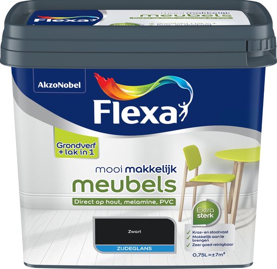 Flexa Mooi Makkelijk - Lak - Meubels - Mooi Zwart - 750 ml