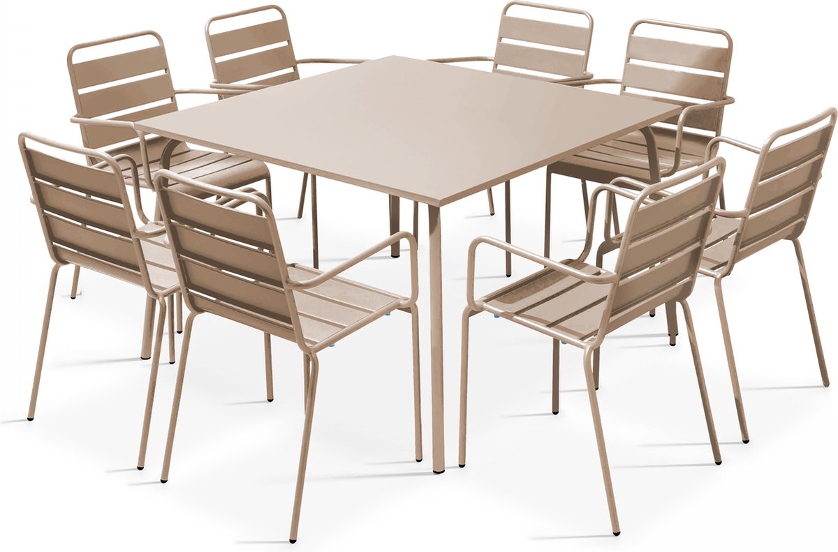 Oviala - Set van een vierkante tuin tafel en 8 taupe stoelen - Palavas